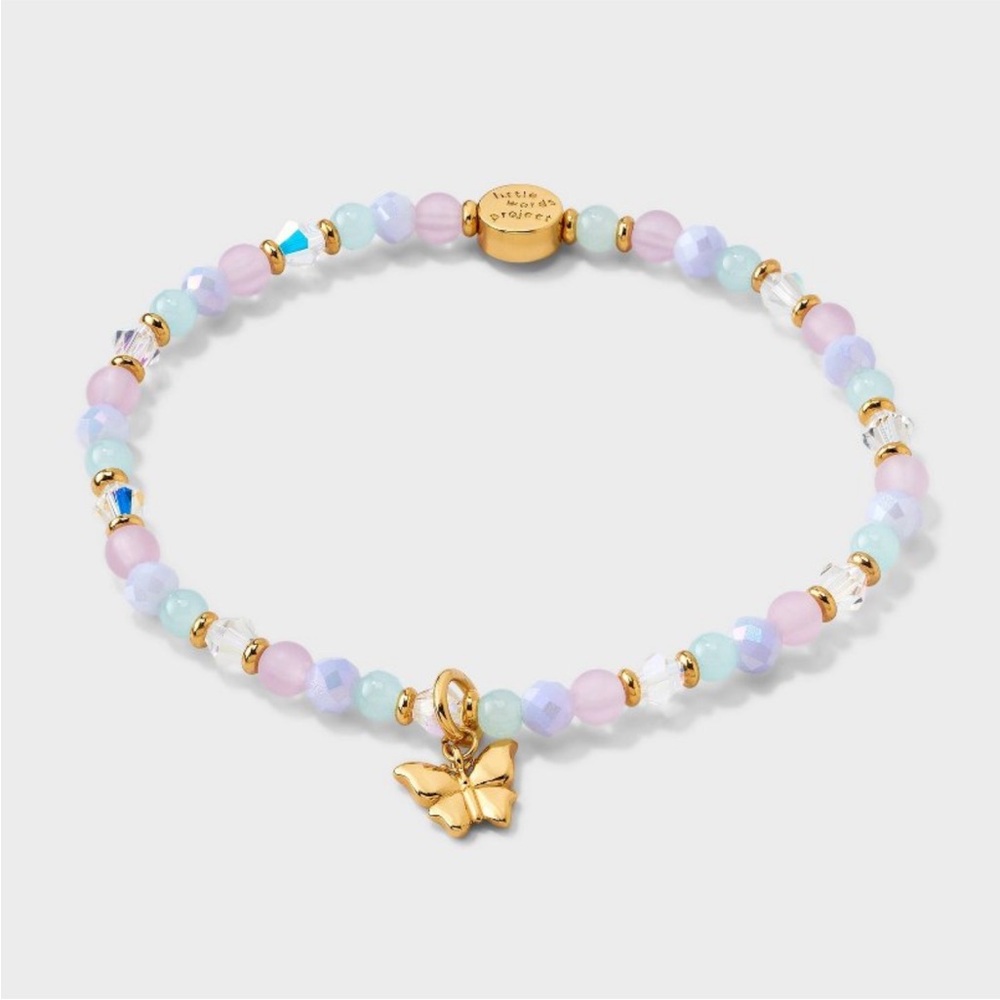 Little Words Project Purple Pink Green Gold Beaded Bracelet Butterfly Charm NWT